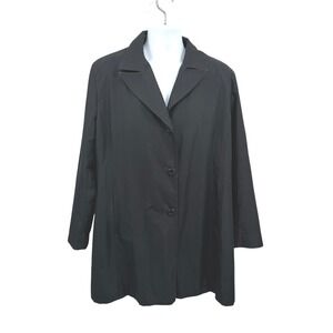 Preston & York Womens XL Trench Coat Jacket Black Paisley Lining Mid Length